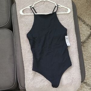 Abercrombie Black Bodysuit NWT Size Small Open Back Silver Ring Keyhole